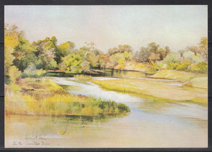 罗德西亚明信片1970艾丽斯·鲍尔弗水彩绘画《鳄鱼河》 1片  N758