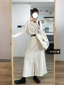 大码白色开叉牛仔半身裙女2024年新款高腰显瘦中长款遮胯A字裙子