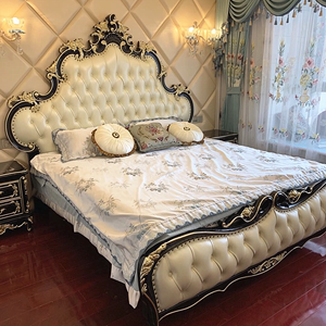 欧式床纳帕真皮双人床实木轻奢大床豪华婚床钢琴烤漆1.8米主卧床