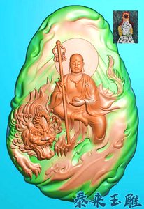随型火焰地藏王菩萨挂件地藏王精雕图浮雕玉雕灰度图JDPBMP雕刻图