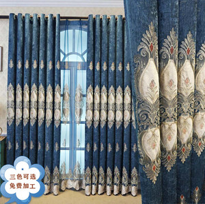 新款欧式雪尼尔绣花卧室北欧窗帘简约现代客厅遮光中式轻奢华成品