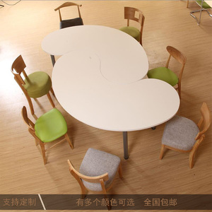 创意椭圆形会议桌公司培训机构小型洽谈桌图书馆异形接待桌椅组合
