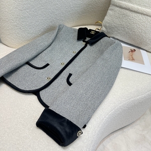 法式复古简约气质灰色撞色翻领小香名媛风高级感羊毛上衣秋季外套