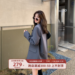 廓形蓝灰色西装外套女新款2024春秋高级感宽松休闲职业装西服上衣