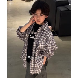 韩国代购童装格子衬衫男童时髦装2024春夏款新款儿童衬衣外套女童