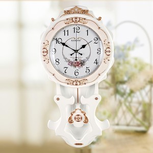 凯恩斯欧式家用挂钟客厅静音实木白色装饰钟表创意时尚大号挂表