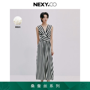 [桑蚕丝]NEXY.CO/奈蔻2024年夏季新款优雅深V无袖长裙丝绸连衣裙