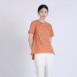 木棉道18673中式国风复古女装夏季棉麻上衣短袖文艺风