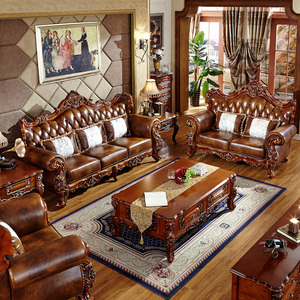 欧式真皮沙发123组合 客厅实木奢华整装家具高档别墅美式复古沙发