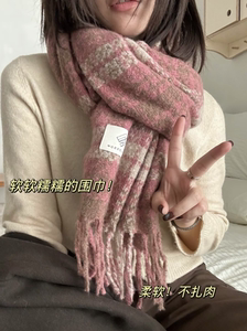 格子韩式围巾女冬季2023新款学生保暖高级感女式冬天围脖可爱百搭