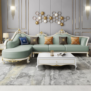 美式转角沙发实木轻奢大小户型客厅别墅整装简欧家具欧式真皮沙发