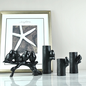 简约抽象后现代北欧风格哑黑小鸟摆件家居样板间桌面陈设软装饰品