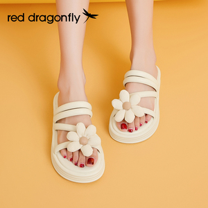 红蜻蜓白色花朵拖鞋女夏季外穿2024新款厚底居家防滑凉拖鞋小香风