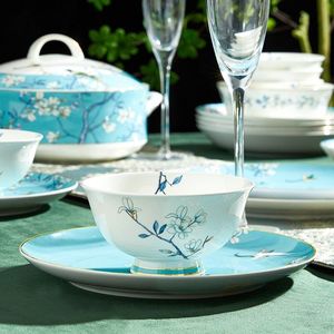 碗碟套装家用欧式新中式青花瓷器碗盘组合高档中国风轻奢骨瓷餐具