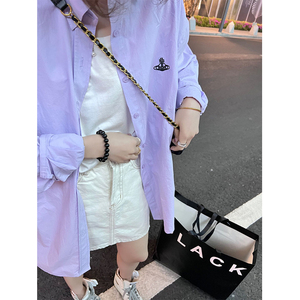 星球刺绣紫色衬衫外套女夏季薄款设计感小众中长款廓形长袖衬衣女