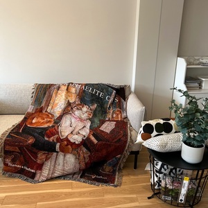 欧洲拉斐尔前派艺术猫咪休闲毯装饰毯宠物布艺盖毯猫夫人沙发毯巾