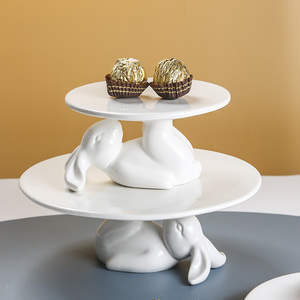 欧式纯白蛋糕托盘陶瓷兔子盘甜品盘家用零食盘水果盘下午茶点心架