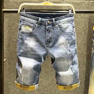新款浅色牛仔短裤潮流夏季薄款弹力修身男生高级五分裤子韩版设计