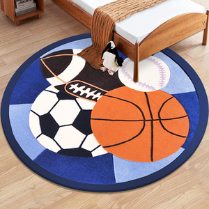 圆形地毯 男孩房间床边毯 写字桌椅垫足球篮球飞船火箭太空厚防滑