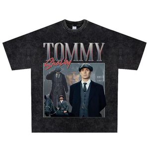 浴血黑帮 Tommy汤米谢尔比人像印花T恤水洗复古做旧美式短袖男