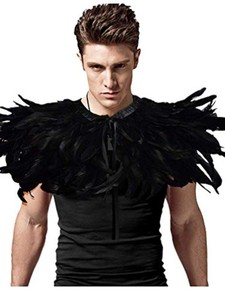 哥特式黑色羽毛披肩万圣节服装男女通用多色双拼羽毛简约时尚男士