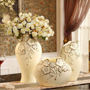 陶瓷三件套摆件家居客厅装饰品奢华餐桌插花花器创意简约现代花瓶