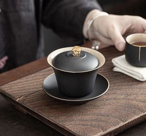 黑陶三才盖碗中式简约防烫太湖石茶碗创意单个家用功夫茶具泡茶器