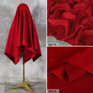 深红色四面弹力麂皮绒空气层面料柔软磨毛太空棉风衣外套服装布料