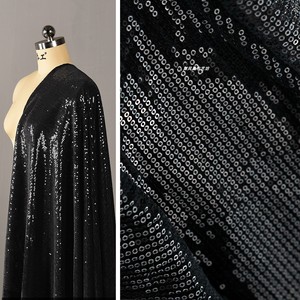 黑色丝绒亮片绣面料 高级时装闪光珠片亮光礼服连衣裙设计师布料