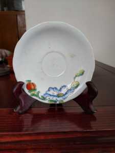文革醴陵永胜瓷厂 手绘釉上彩花卉 陶瓷碟子 瓷盘1975年杯碟