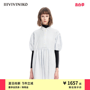 IIIVIVINIKO夏季新品宽松廓形衬衣格纹全棉连衣裙女M320632188C