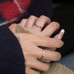 新款小众爱意交织情侣对戒纯银戒指女男士指环设计款刻字生日礼物