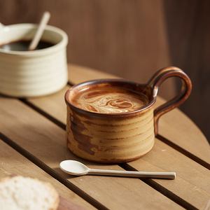 拾器集日式特色复古粗陶杯咖啡拿铁拉花下午茶早餐燕麦牛奶杯新款