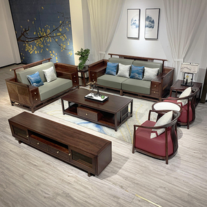 新中式沙发黑檀木中式实木沙发组合客厅现代风格真皮沙发农村别墅