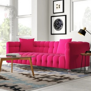 北欧简约组合小户型双人单人三人布艺沙发美式现代玫红色蓝色沙发