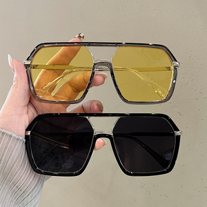 2022年新款双梁太阳镜女个性防紫外线防晒遮阳墨镜男黄色大框眼镜