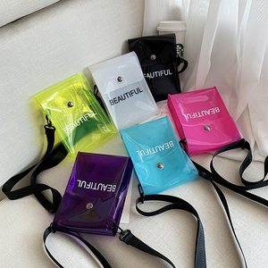 2021新款夏季透明果冻手机包PVC韩版字母小方包糖果色单肩斜挎包