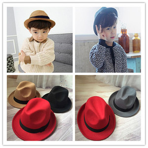 秋冬季韩版儿童礼帽 羊毛呢宝宝帽子母女款男童女童黑爵士帽亲子