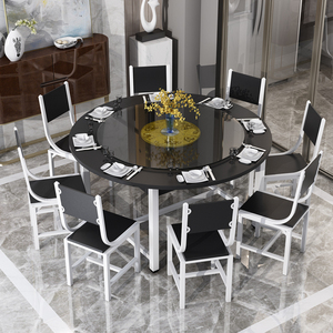 实木质圆形餐桌椅组合带转盘10人大圆桌现代简约圆桌家用饭桌圆形