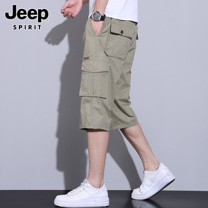 Jeep吉普工装七分裤男士多口袋宽松夏季纯棉美式机能休闲短裤男款