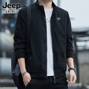 Jeep吉普男士外套春秋季新款潮流商务休闲黑色上衣立领工装夹克男