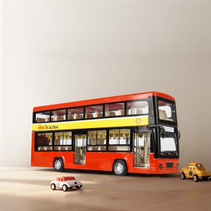 1:48彩珀壳牌合金汽车模型观光双层巴士公交车儿童益智玩具