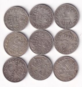 英国1911-1919年乔治五世3便士高银银币（单枚价）