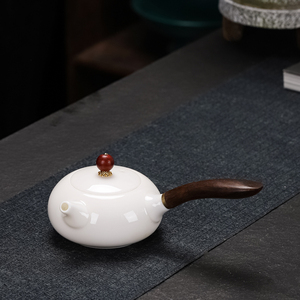 苏灵黑陶木柄侧把日式泡茶壶家用现代陶瓷过滤单壶功夫茶具小套装
