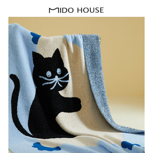 MIDO HOUSE/铭都小毯子办公室午睡毯沙发毯披肩毯空调毯-憨睡猫