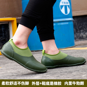 时尚男士浅口雨鞋潮流短筒牛勃朗套鞋绿色大码雨靴橡胶水鞋水靴男