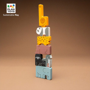 plantoys动物乐园拼图4644大块积木桌面堆叠宝宝玩具木制创意平衡