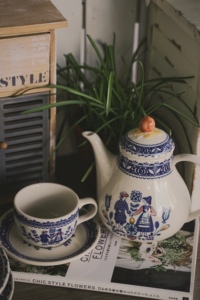清仓现货Johnson纯手工英国陶瓷中古咖啡杯心花跳舞男孩女孩茶壶