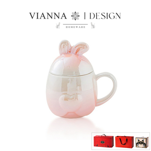 VIANNA丨萌兔杯·KIRBY珠光设计陶瓷马克杯兔子造型情侣水杯礼物