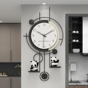 钟表熊猫挂钟客厅2024新款免打孔钟挂墙餐厅现代简约大气创意时钟